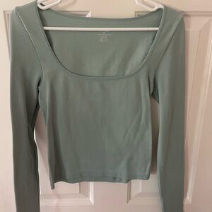 Mint Green Long Sleeve Ribbed Top